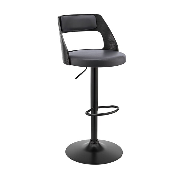 Armen Living Itzan Adjustable Swivel Gray Faux Leather and Black Wood Bar Stool with Black Base LCITBABLGR - main